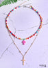 Boho Necklace, Seed Bead Choker, 2 Layers Double Cross